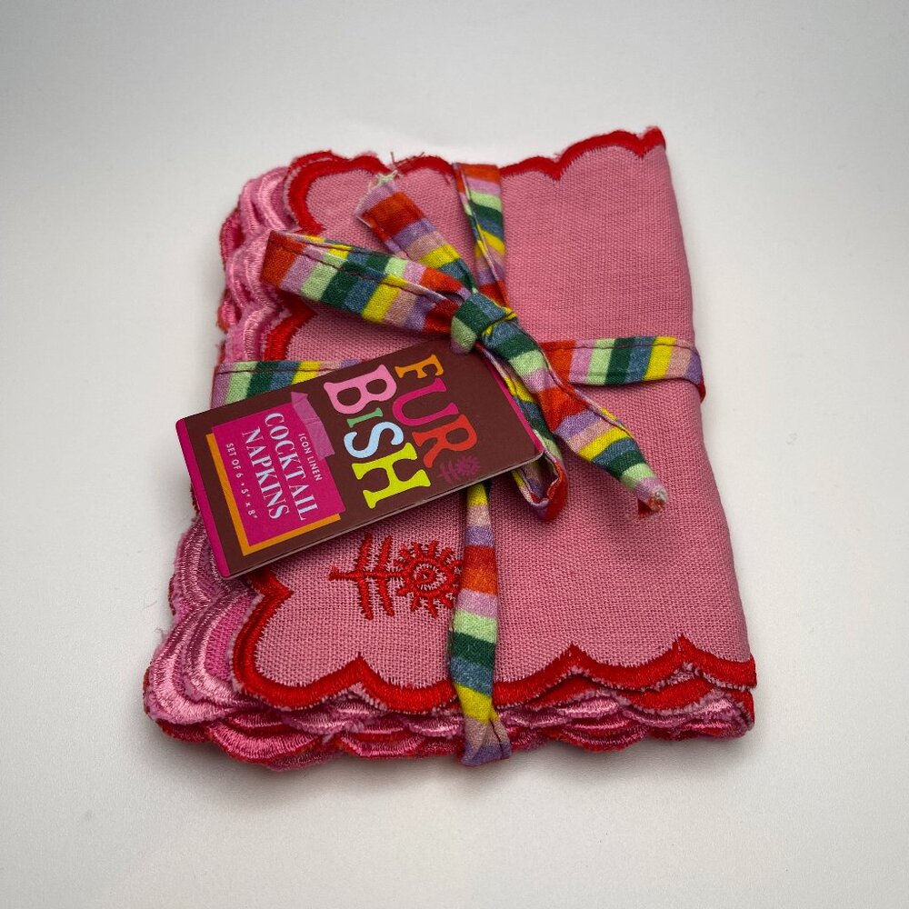 Free People/Furbish Studio Icon Linen Valentine's Cocktail Napkins, Set of 6-NWT - Picture 2 of 5